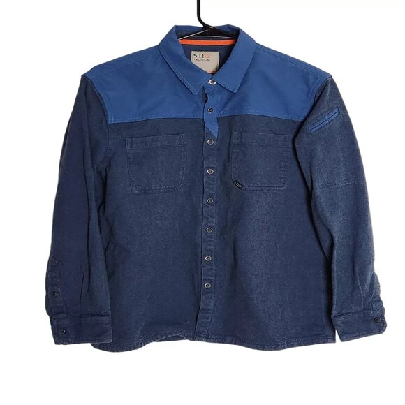 5.11 Tactical Men Medium Long Sleeve Snap Button Utility Shirt Blue Navy Pockets